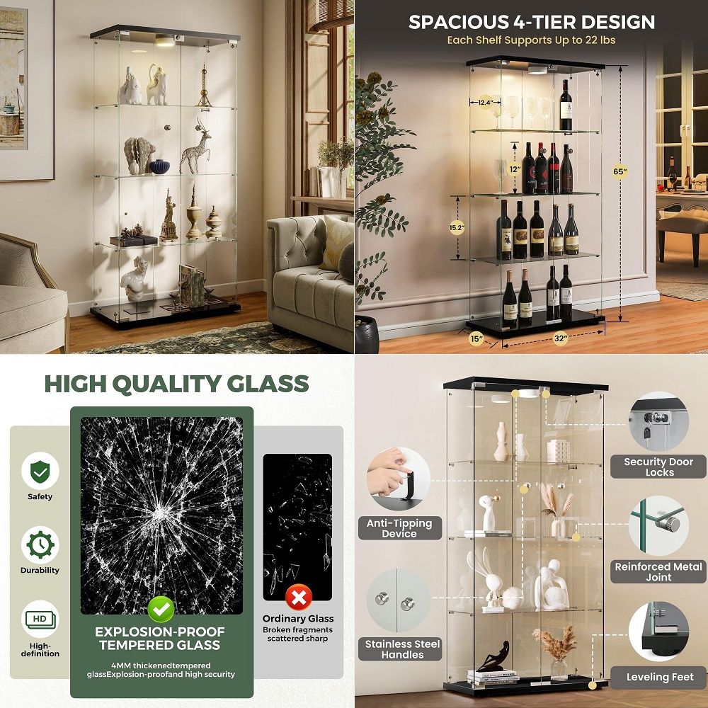 Glass Cabinet Display - Vitrina con Luces LED y Cerradura,