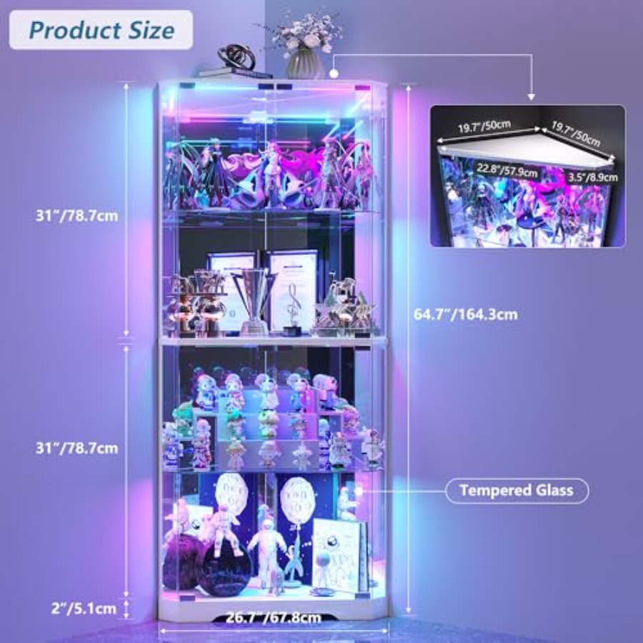 Vitrina de esquina alta de 64. - Glass Cabinet Display reseña y precio